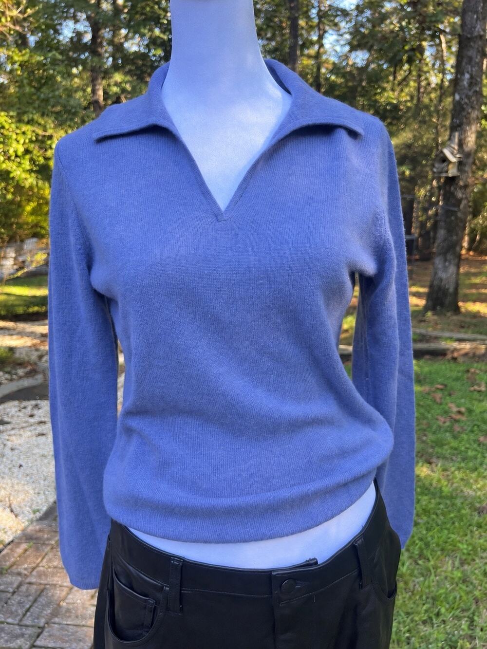 Charter Club 2 Ply 100% Cashmere Sweater S Periwinkle Blue Collared V Neck